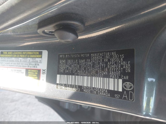 46314683 :رقم المزاد ، 2T1BPRHEXGC520537 vin ، 2016 Toyota Corolla Le Eco مزاد بيع