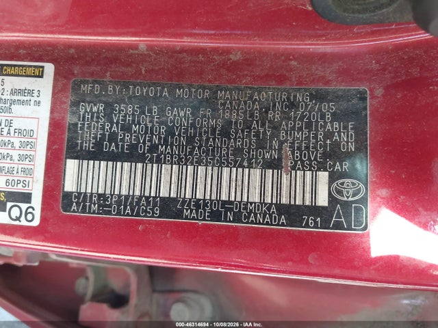 Aukcja sprzedaży 2005 Toyota Corolla Ce, vin: 2T1BR32E35C557412, numer aukcji: 46314694