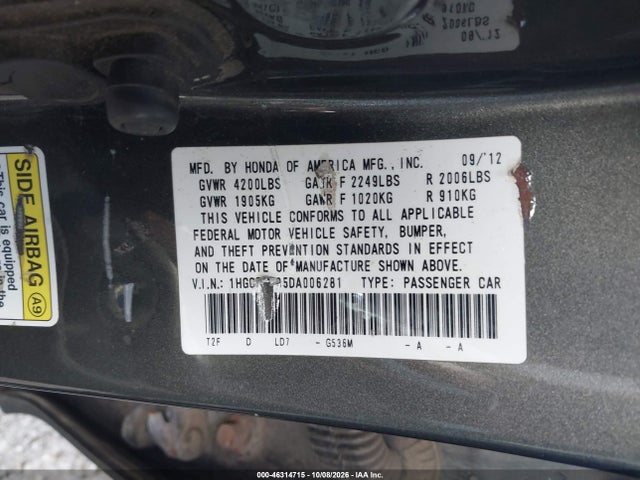 Aukcja sprzedaży 2013 Honda Accord Lx, vin: 1HGCR2F35DA006281, numer aukcji: 46314715