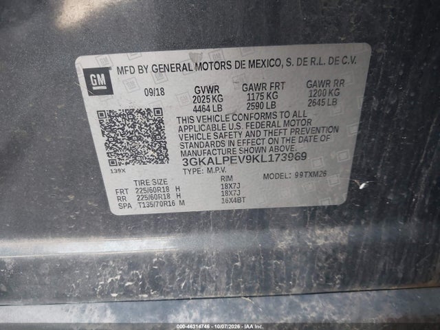 Продажа на аукционе авто 2019 Gmc Terrain Slt, vin: 3GKALPEV9KL173969, номер лота: 46314746