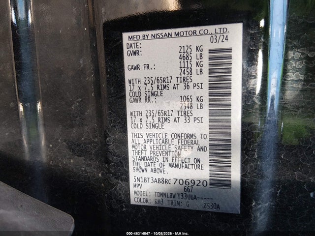 Продаж на аукціоні авто 2024 Nissan Rogue S Intelligent Awd, vin: 5N1BT3AB8RC706920, номер лоту: 46314847