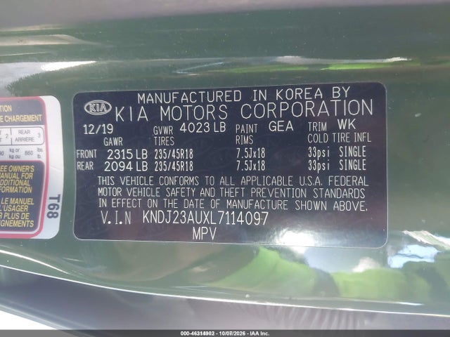 2020 Kia Soul X-line მანქანა იყიდება აუქციონზე, vin: KNDJ23AUXL7114097, აუქციონის ნომერი: 46314902