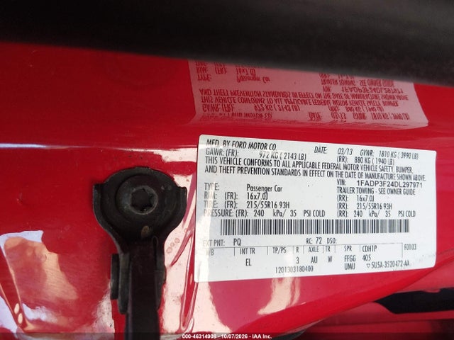 2013 Ford Focus Se მანქანა იყიდება აუქციონზე, vin: 1FADP3F24DL297971, აუქციონის ნომერი: 46314908