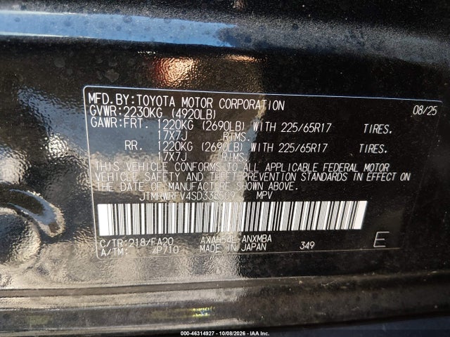 46314927 :رقم المزاد ، JTMRWRFV4SD338509 vin ، 2025 Toyota Rav4 Hybrid Xle مزاد بيع