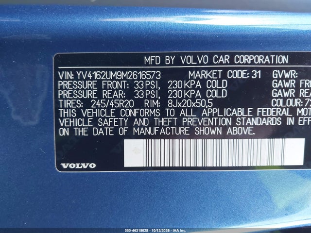 46315028 :رقم المزاد ، YV4162UM9M2616573 vin ، 2021 Volvo Xc40 T5 R-design مزاد بيع