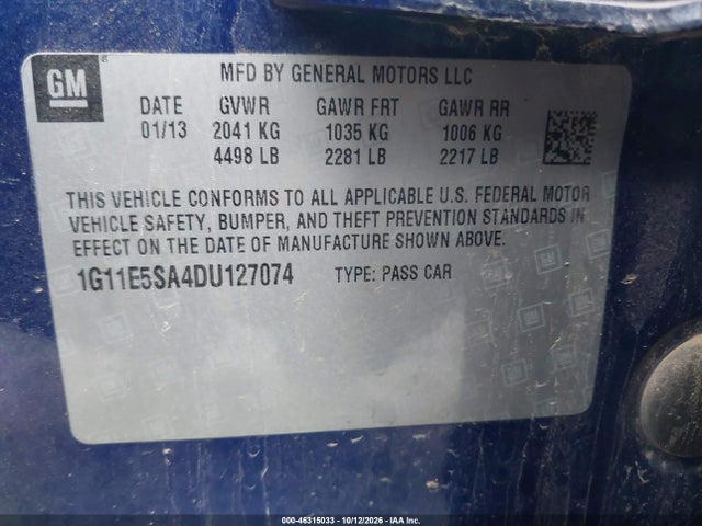46315033 :رقم المزاد ، 1G11E5SA4DU127074 vin ، 2013 Chevrolet Malibu 2lt مزاد بيع