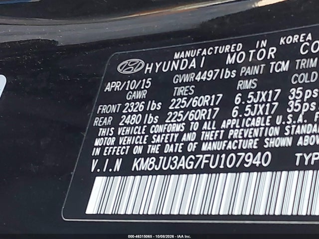 Продажа на аукционе авто 2015 Hyundai Tucson Se, vin: KM8JU3AG7FU107940, номер лота: 46315065
