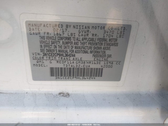 46315132 :رقم المزاد ، 3N1CE2CP9HL364244 vin ، 2017 Nissan Versa Note Sv مزاد بيع