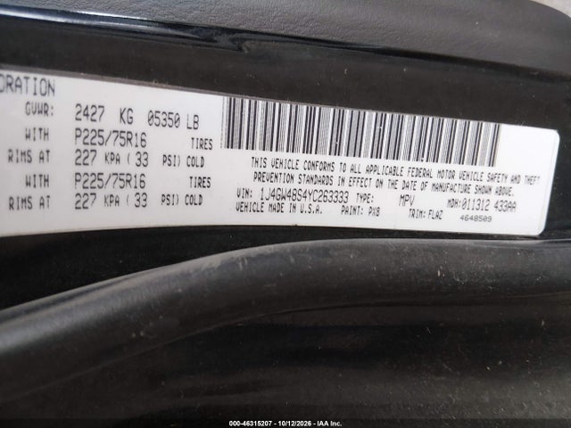 Aukcja sprzedaży 2000 Jeep Grand Cherokee Laredo, vin: 1J4GW48S4YC263333, numer aukcji: 46315207