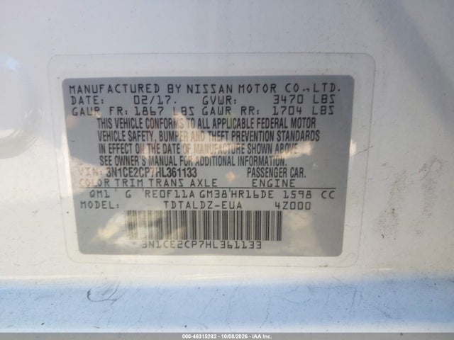 46315282 :رقم المزاد ، 3N1CE2CP7HL361133 vin ، 2017 Nissan Versa Note Sv مزاد بيع