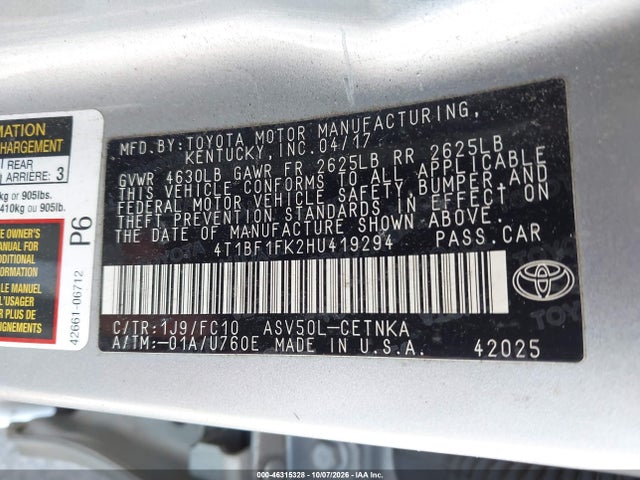 Aukcja sprzedaży 2017 Toyota Camry Le, vin: 4T1BF1FK2HU419294, numer aukcji: 46315328