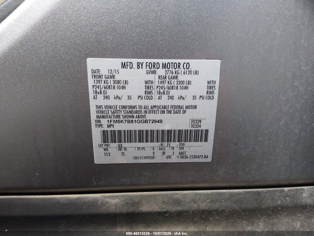 Ford Explorer 2016 1FM5K7B81GGB72949 Image 9