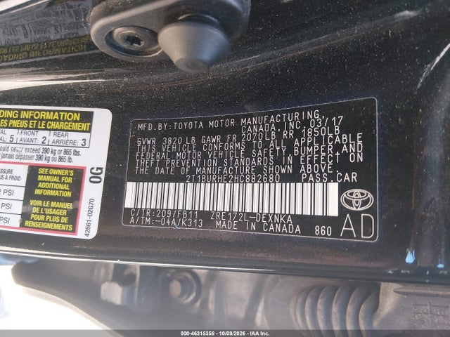 Продаж на аукціоні авто 2017 Toyota Corolla Le, vin: 2T1BURHE2HC882680, номер лоту: 46315358