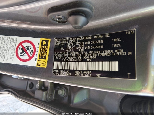 Aukcja sprzedaży 2018 Toyota Highlander Limited Platinum, vin: 5TDYZRFH6JS243109, numer aukcji: 46315384