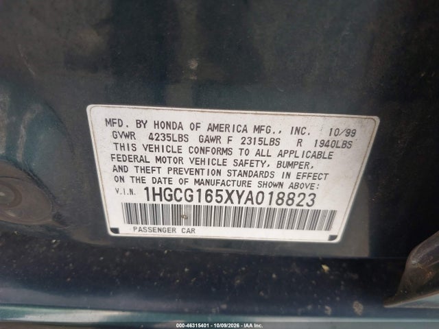 Aukcja sprzedaży 2000 Honda Accord 3.0 Ex, vin: 1HGCG165XYA018823, numer aukcji: 46315401