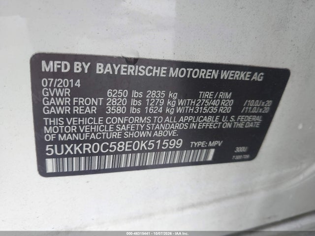Aukcja sprzedaży 2014 Bmw X5 Xdrive35i, vin: 5UXKR0C58E0K51599, numer aukcji: 46315441