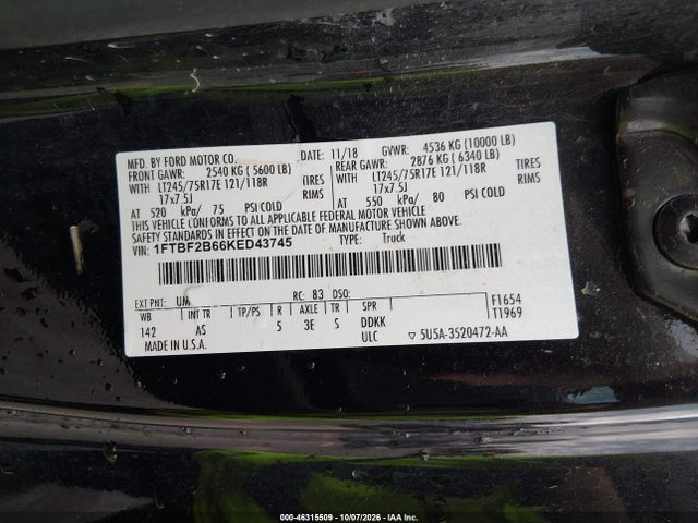 Aukcja sprzedaży 2019 Ford F-250 Xl, vin: 1FTBF2B66KED43745, numer aukcji: 46315509