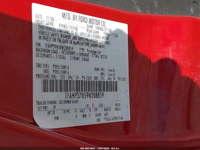 Продажа на аукционе авто 2009 Ford Focus Sel, vin: 1FAHP37N59W208859, номер лота: 46315637