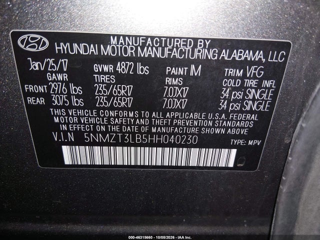 Продаж на аукціоні авто 2017 Hyundai Santa Fe Sport 2.4l, vin: 5NMZT3LB5HH040230, номер лоту: 46315660
