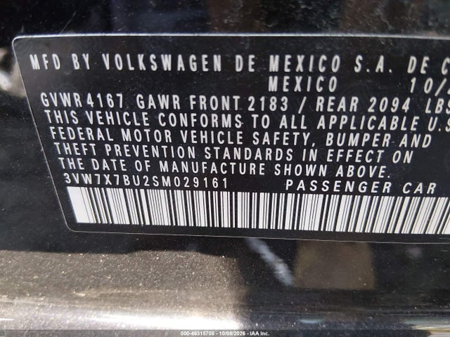 46315708 :رقم المزاد ، 3VW7X7BU2SM029161 vin ، 2025 Volkswagen Jetta 1.5t Se مزاد بيع