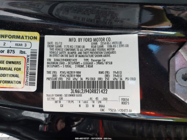 Продажа на аукционе авто 2013 Lincoln Mkz, vin: 3LN6L2J94DR821422, номер лота: 46315727