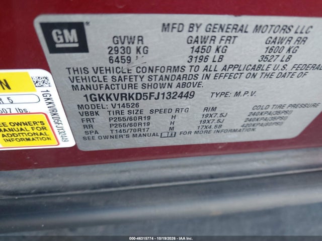 GMC Acadia Slt-1 2015 1GKKVRKD5FJ132449 Image 9