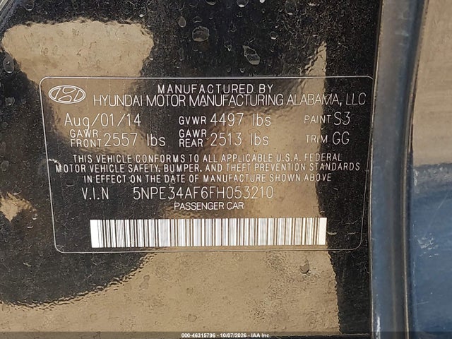 Продажа на аукционе авто 2015 Hyundai Sonata Sport, vin: 5NPE34AF6FH053210, номер лота: 46315796