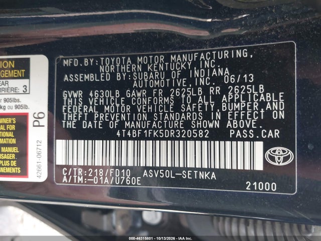 Продаж на аукціоні авто 2013 Toyota Camry Le, vin: 4T4BF1FK5DR320582, номер лоту: 46315801