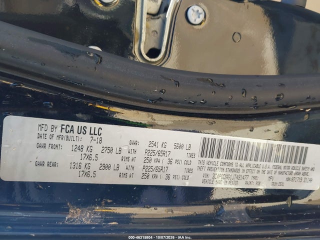 46315804 :رقم المزاد ، 3C4PDDAG1JT491477 vin ، 2018 Dodge Journey Se Awd مزاد بيع