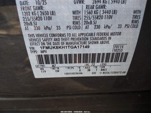 Продаж на аукціоні авто 2026 Ford Explorer St-line, vin: 1FMUK8KH1TGA17149, номер лоту: 46315858
