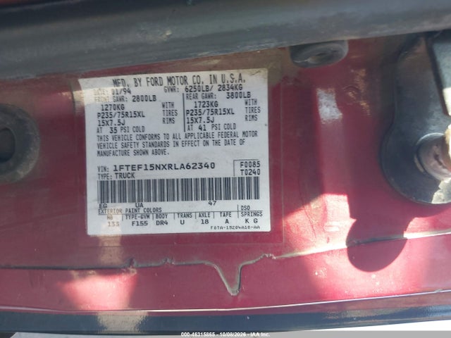 Продаж на аукціоні авто 1994 Ford F150, vin: 1FTEF15NXRLA62340, номер лоту: 46315865