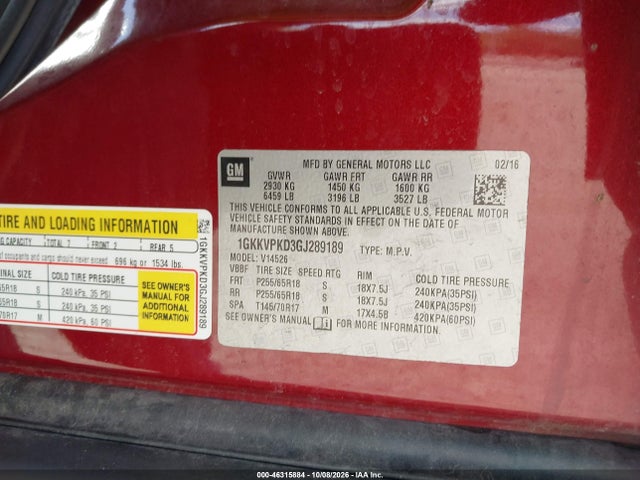 2016 Gmc Acadia Sle-2 მანქანა იყიდება აუქციონზე, vin: 1GKKVPKD3GJ289189, აუქციონის ნომერი: 46315884