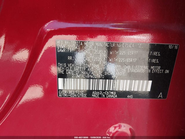 Aukcja sprzedaży 2017 Toyota Rav4 Xle, vin: 2T3WFREV8HW327870, numer aukcji: 46315898