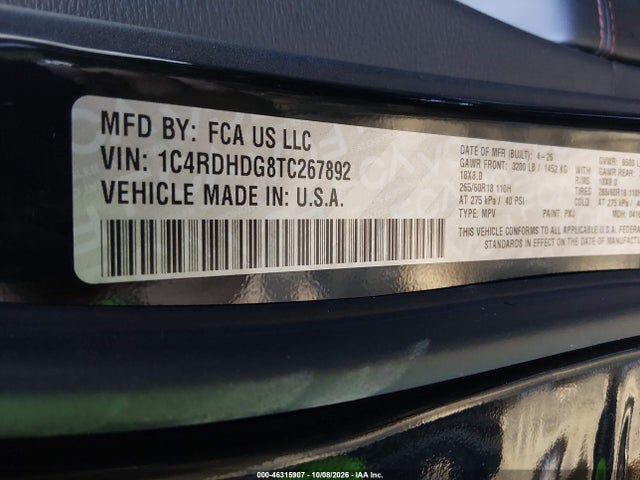 Продаж на аукціоні авто 2026 Dodge Durango Gt Rwd, vin: 1C4RDHDG8TC267892, номер лоту: 46315907