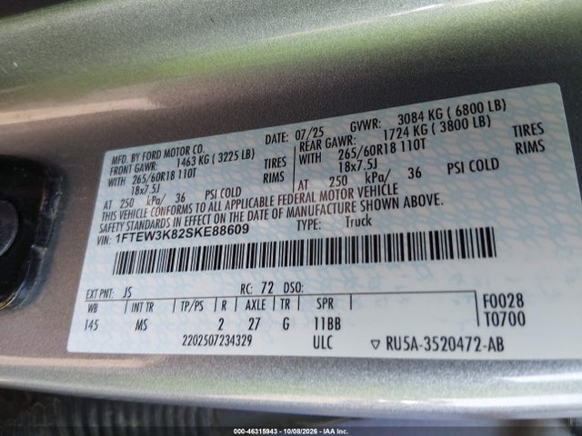 Aukcja sprzedaży 2025 Ford F-150 Xlt, vin: 1FTEW3K82SKE88609, numer aukcji: 46315943