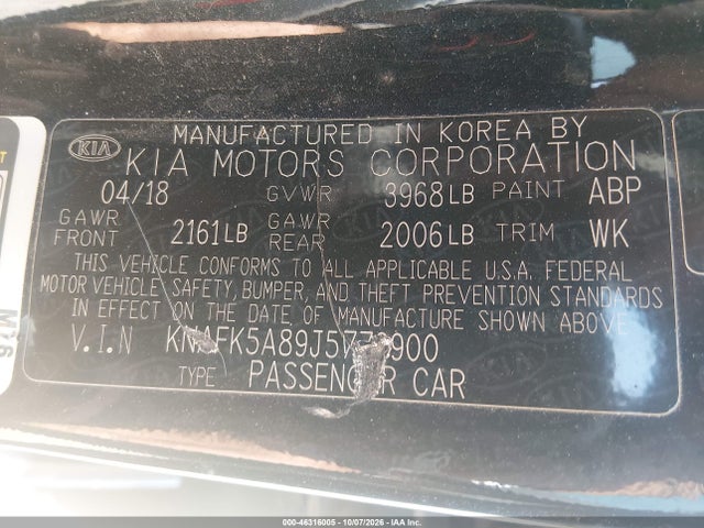 Продажа на аукционе авто 2018 Kia Forte Lx, vin: KNAFK5A89J5773900, номер лота: 46316005