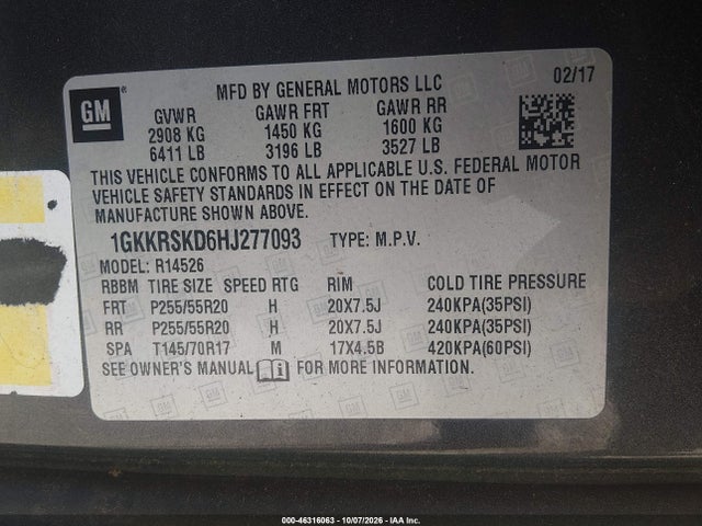 Продажа на аукционе авто 2017 Gmc Acadia Limited, vin: 1GKKRSKD6HJ277093, номер лота: 46316063