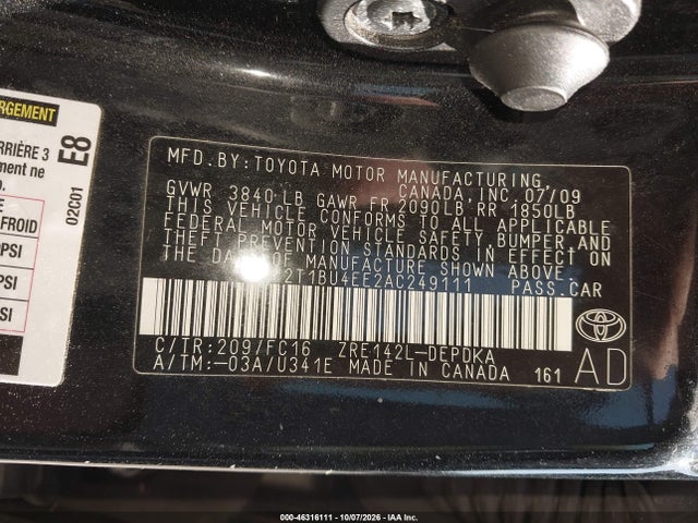 2010 Toyota Corolla Le მანქანა იყიდება აუქციონზე, vin: 2T1BU4EE2AC249111, აუქციონის ნომერი: 46316111
