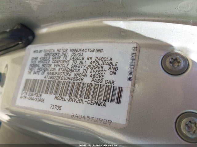 Продаж на аукціоні авто 2001 Toyota Camry Le, vin: 4T1BG22K61U848646, номер лоту: 46316116