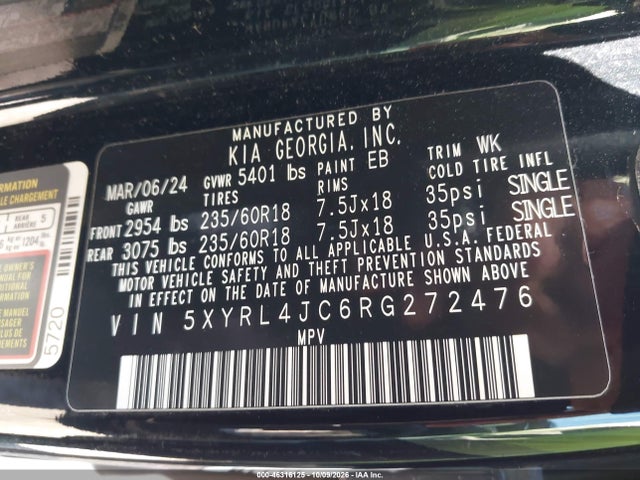 5XYRL4JC6RG272476 KIA SORENTO S