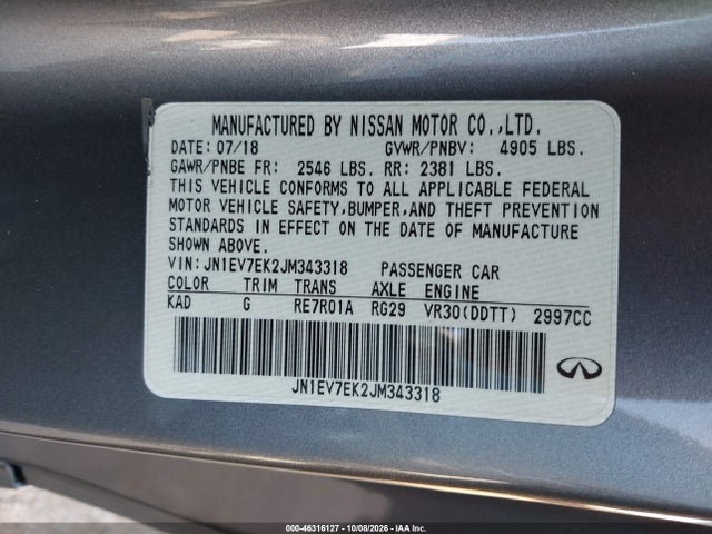 JN1EV7EK2JM343318 Infiniti Q60 3.0t Luxe