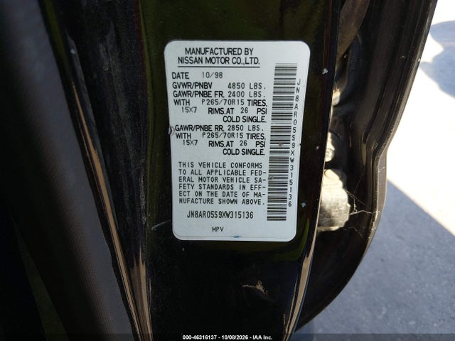 Aukcja sprzedaży 1999 Nissan Pathfinder Le/se/xe, vin: JN8AR05S9XW315136, numer aukcji: 46316137