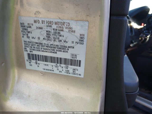 Продажа на аукционе авто 2010 Ford Escape, vin: 1FMCUOEG6AKC05458, номер лота: 46316184