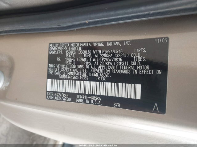 46316186 :رقم المزاد ، 5TBDT44196S514382 vin ، 2006 Toyota Tundra Sr5 V8 مزاد بيع