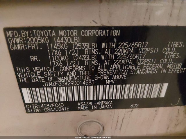 Aukcja sprzedaży 2009 Toyota Rav4, vin: JTMZF33V29D014583, numer aukcji: 46316235