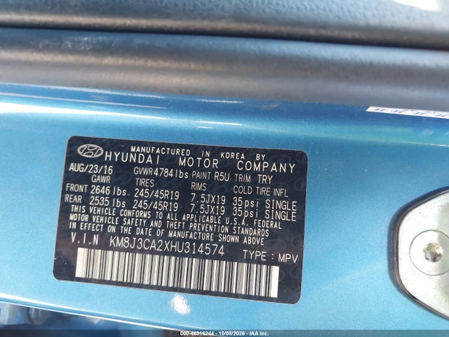 Продаж на аукціоні авто 2017 Hyundai Tucson Limited, vin: KM8J3CA2XHU314574, номер лоту: 46316244