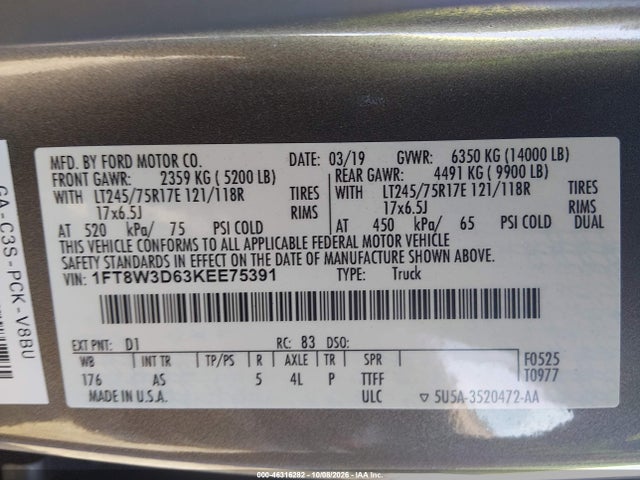 Ford F-350 Xl 2019 1FT8W3D63KEE75391 Image 9