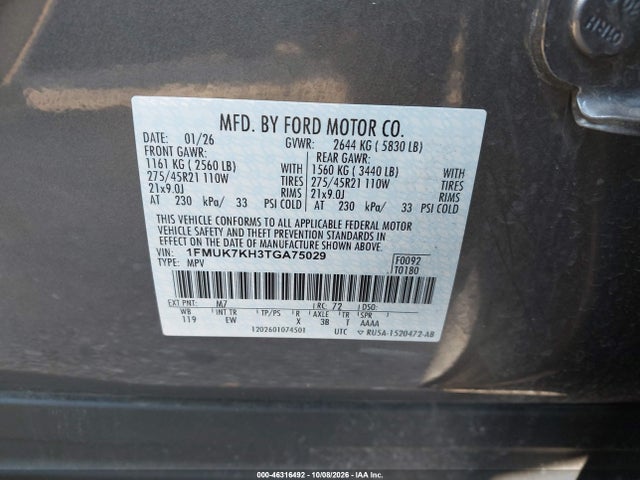 Aukcja sprzedaży 2026 Ford Explorer St-line, vin: 1FMUK7KH3TGA75029, numer aukcji: 46316492