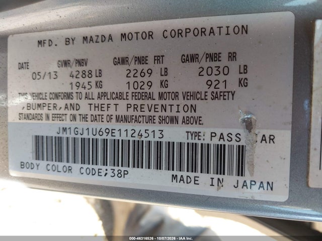 46316526 :رقم المزاد ، JM1GJ1U69E1124513 vin ، 2014 Mazda Mazda6 I Sport مزاد بيع