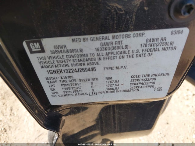 46316532 :رقم المزاد ، 1GNEK13Z24J269446 vin ، 2004 Chevrolet Tahoe Ls مزاد بيع
